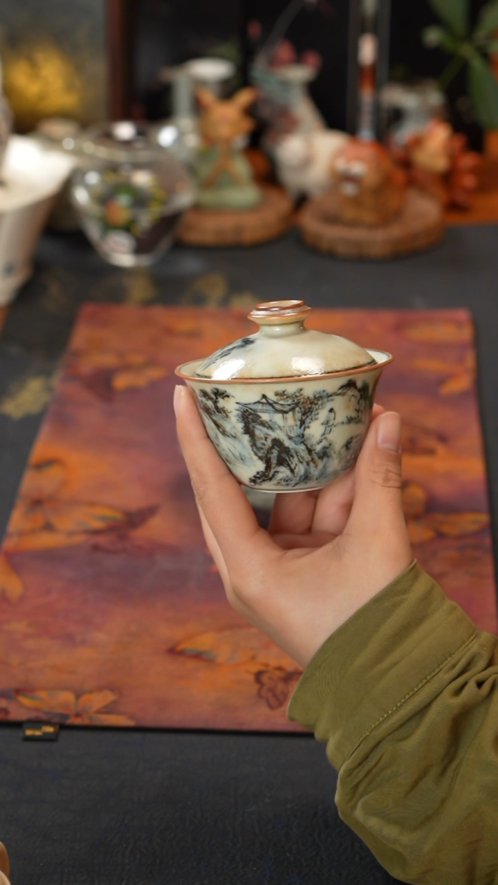 【闪购商品】屿青卧足山水盖碗卧足山水盖碗