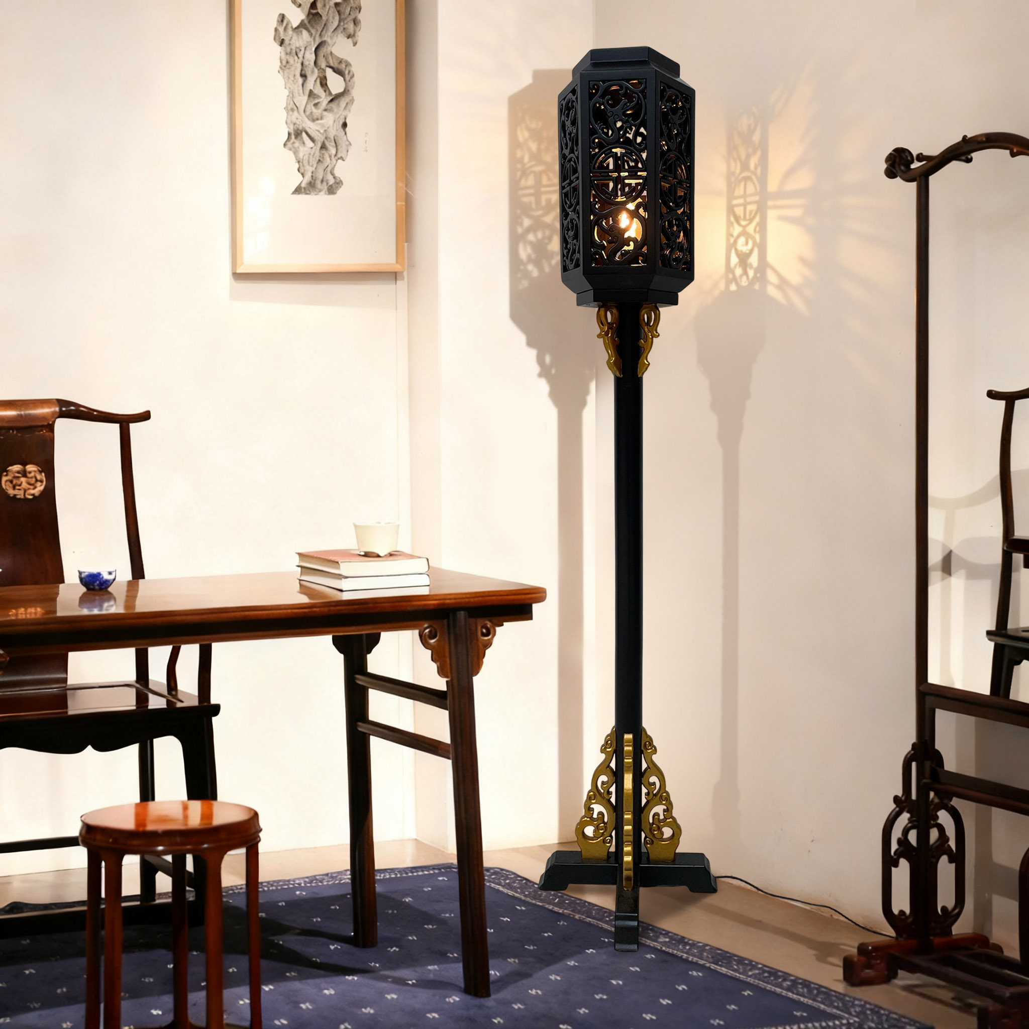 【本尼家】TS760中式复古镂空落地灯客厅书房装饰灯高172*宽39cm