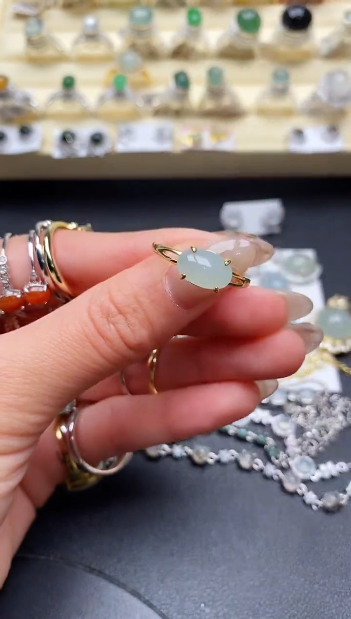 【闪购商品】翡翠戒指银S925镶嵌缅甸翡翠1  9+6