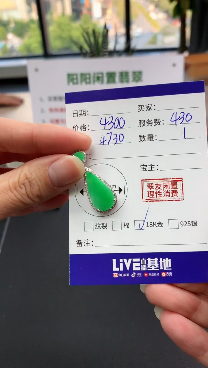 【闪购商品】翡翠吊坠(不含链)18K金镶嵌水滴|4300+430不退不换