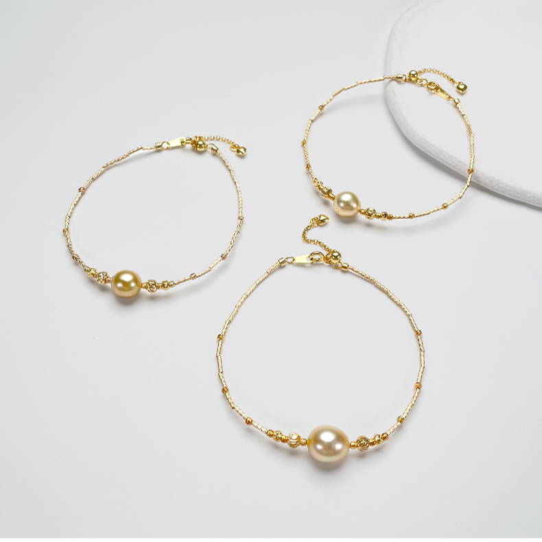 【短发七七】S925银 海水南洋金珠9-10mm珍珠手链 多样性发一