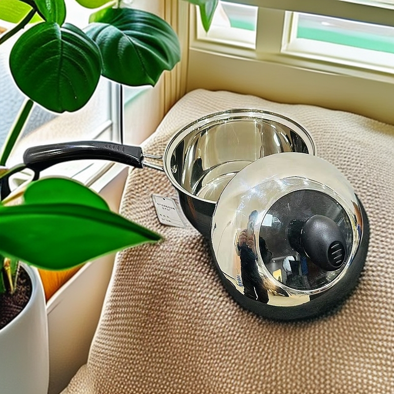 新疆包邮【16cm 不锈钢奶锅】加厚食品级铺锈钢耐用奶锅 带玻璃盖