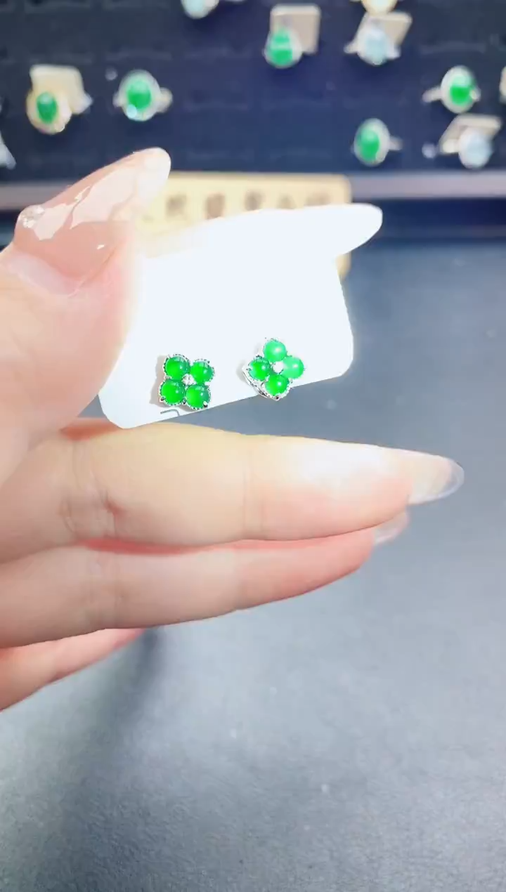 银S925镶嵌翡翠耳饰12121