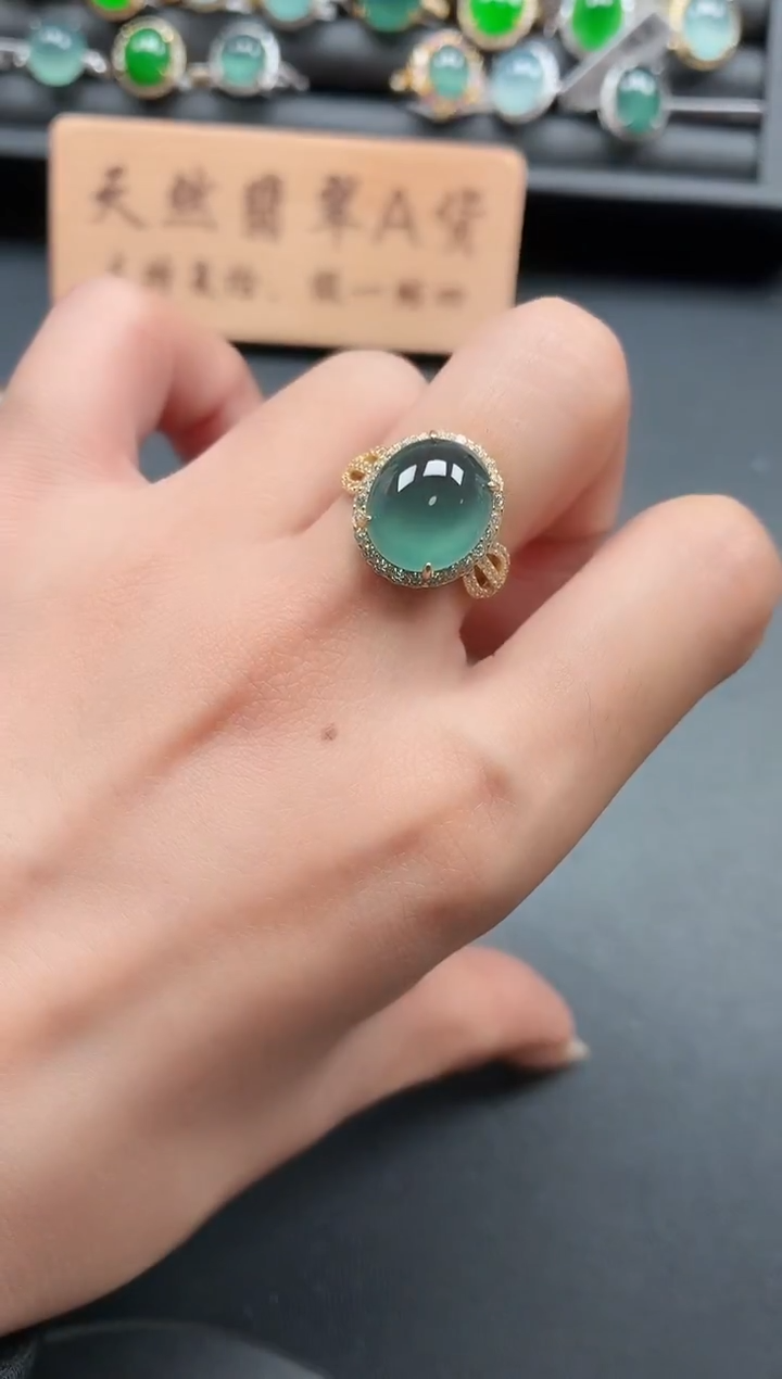 银S925镶嵌戒指翡翠1