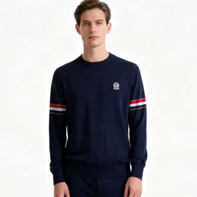 MOTOCAR 2025秋季新款男士高端时尚宽松羊毛针织衫圆领修身型长袖