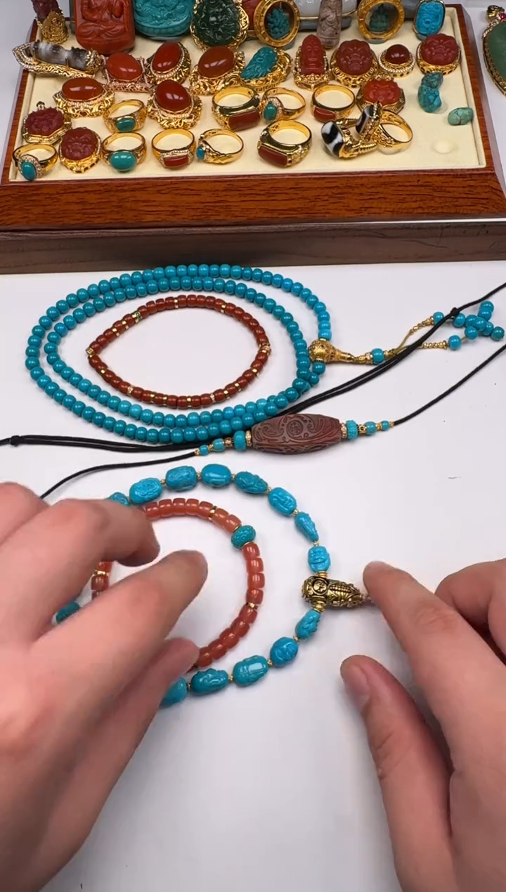 18K金镶嵌绿松石挂件开***～手串手串