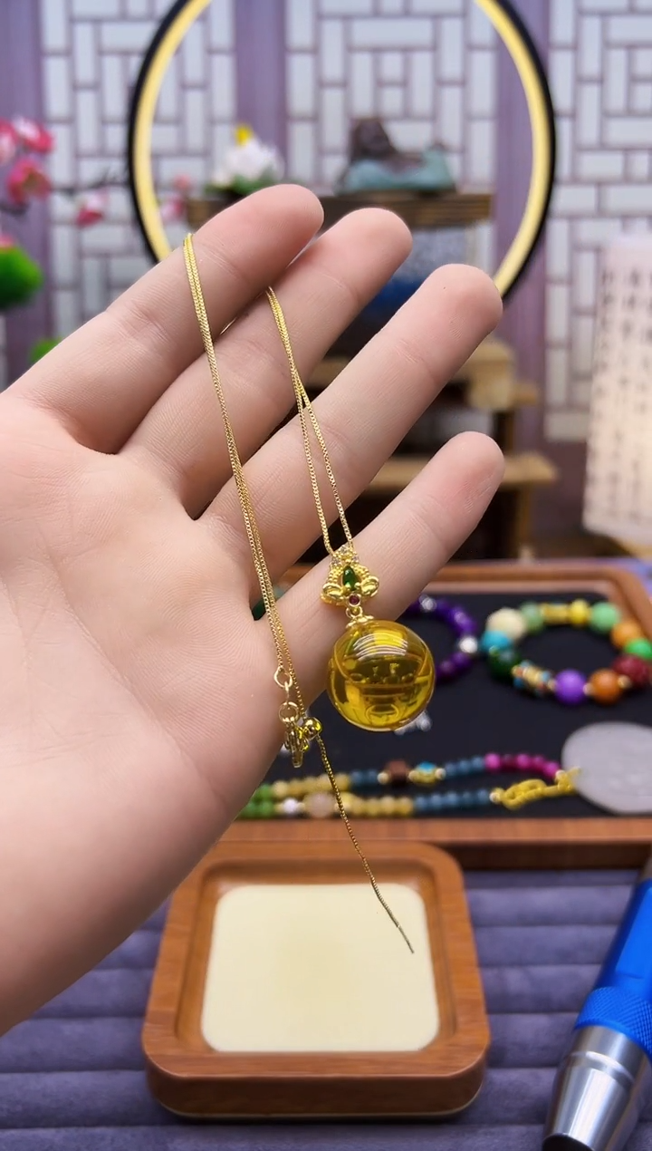 14K金镶嵌吊坠(赠链)金珀D114