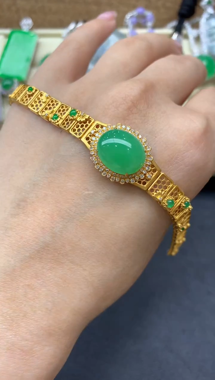 【闪购商品】翡翠手串18K金镶嵌595-中国好珍宝