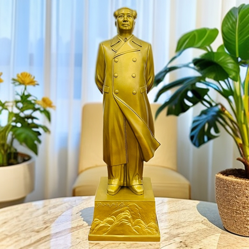 韶兴旺毛主席铜像摆件纯铜伟人风衣站像客厅办公摆像江山如此多娇