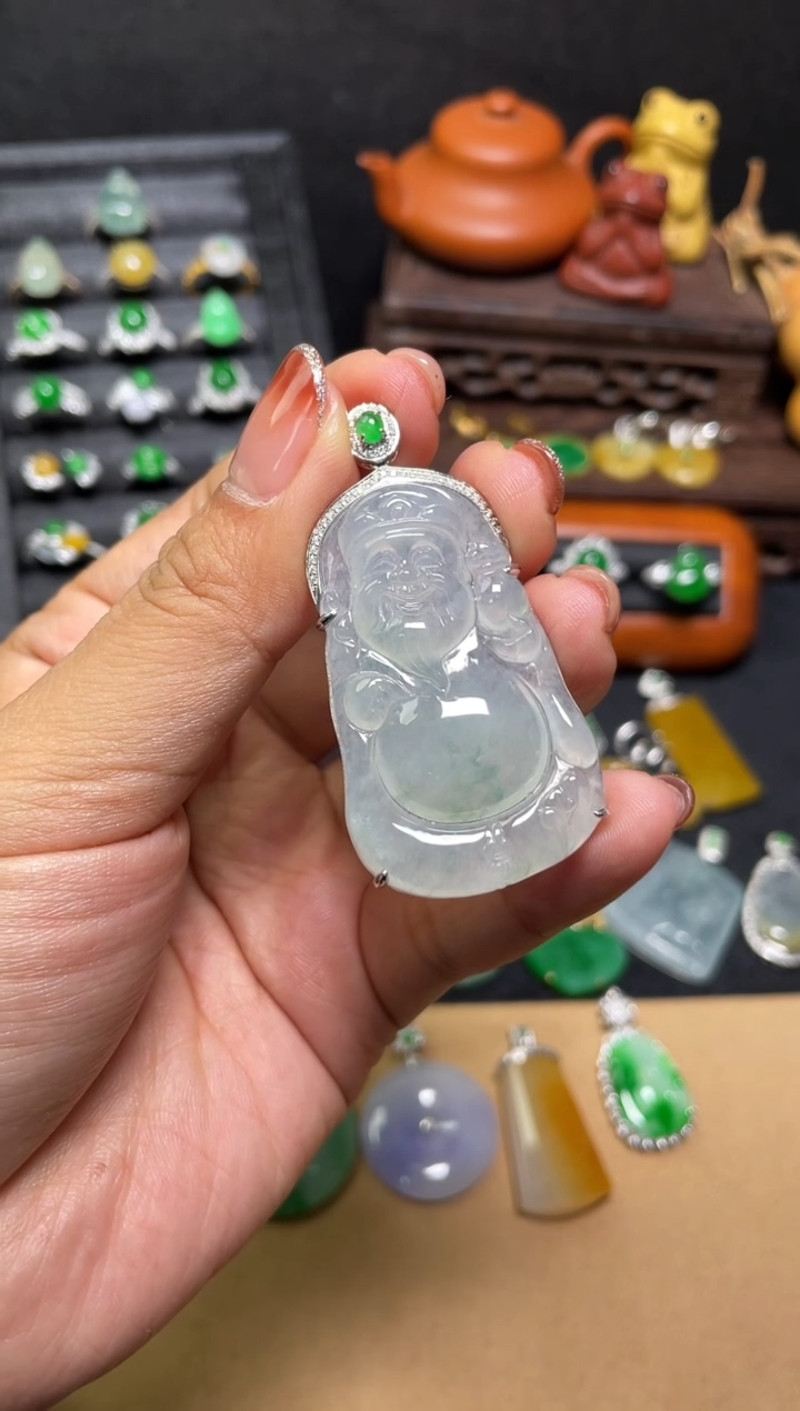 【闪购商品】翡翠吊坠(不含链)18K金镶嵌财神48小时鉴赏期
