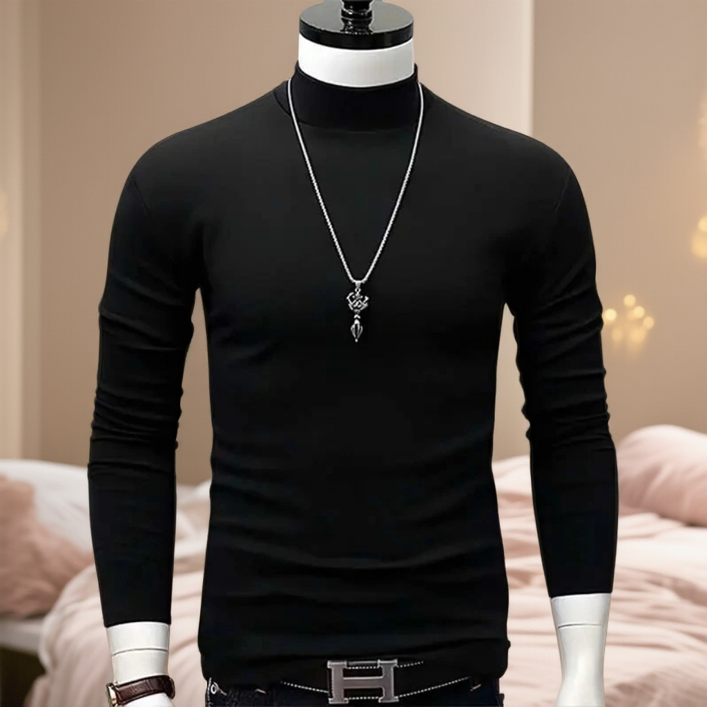 德绒长袖T恤秋冬韩版男士半高领休闲百搭T恤男装长袖圆领德绒上衣