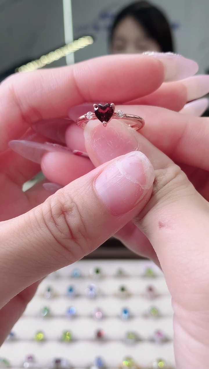 【闪购商品】石榴石戒指银S925镶嵌1-14  