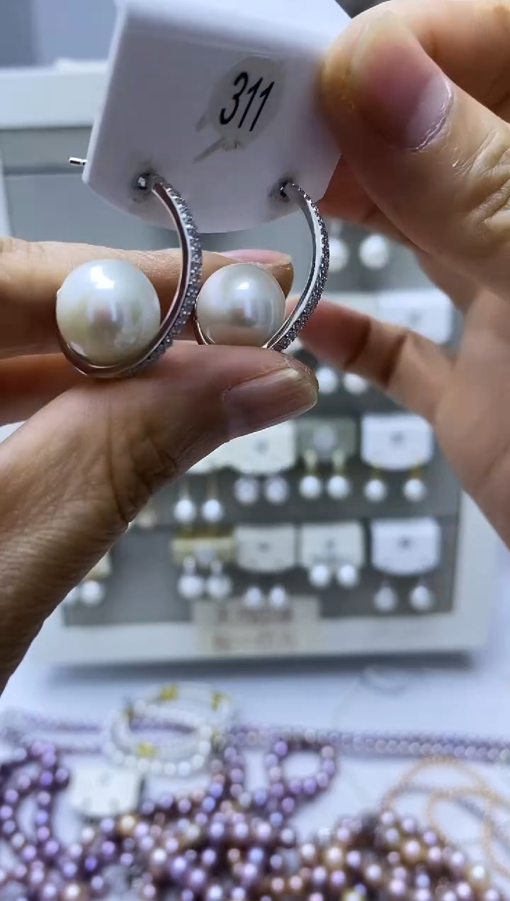 银S925镶嵌淡水珍珠耳饰311