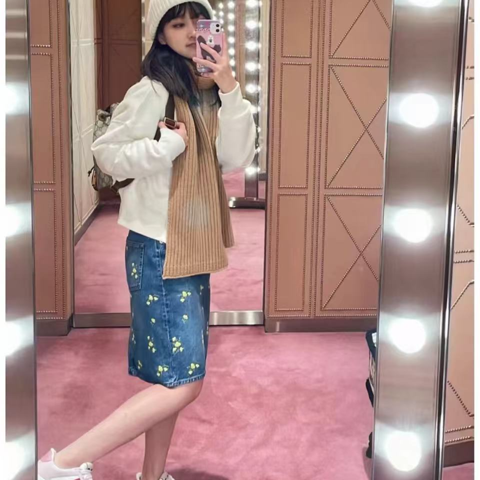 99新 GUCCI/古驰 012048  刺绣图案印花牛仔半裙 40码