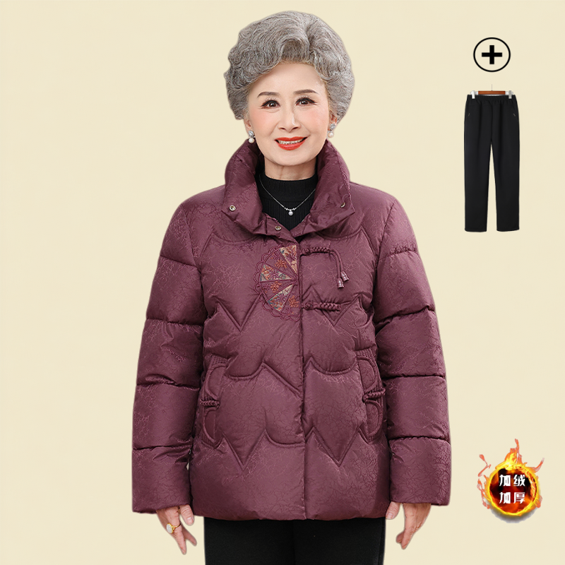 中老年棉袄冬季外套绣花加加绒厚奶奶装保暖棉服妈妈新款冬装棉衣