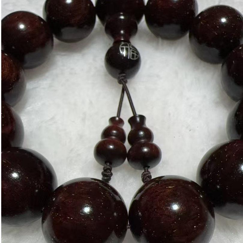 【富贾文玩】保真印度小叶紫檀18mm×13颗手串三通款时尚潮流百搭文