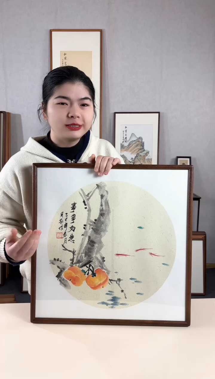 【闪购商品】国画手绘*事事如意*52*52cm实木框