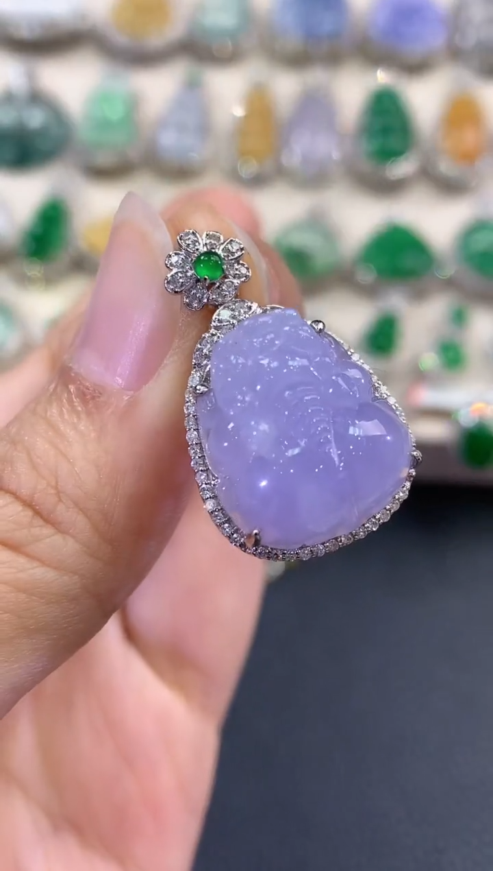 【闪购商品】翡翠吊坠(不含链)18K金镶嵌C83  有色差