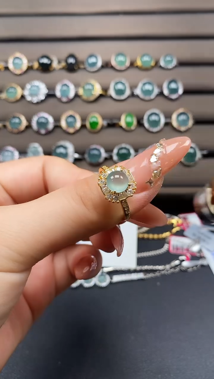 翡翠戒指银S925镶嵌44444