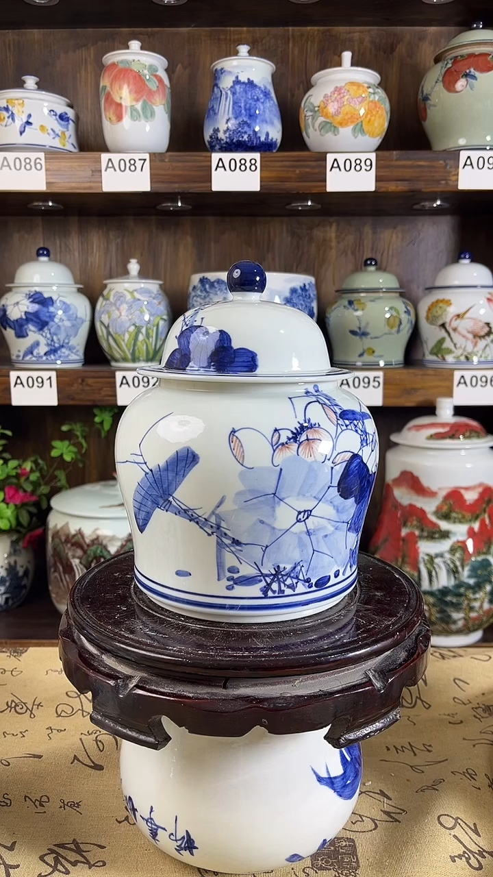 【闪购商品】纯手工手绘荷塘月色花储物罐
