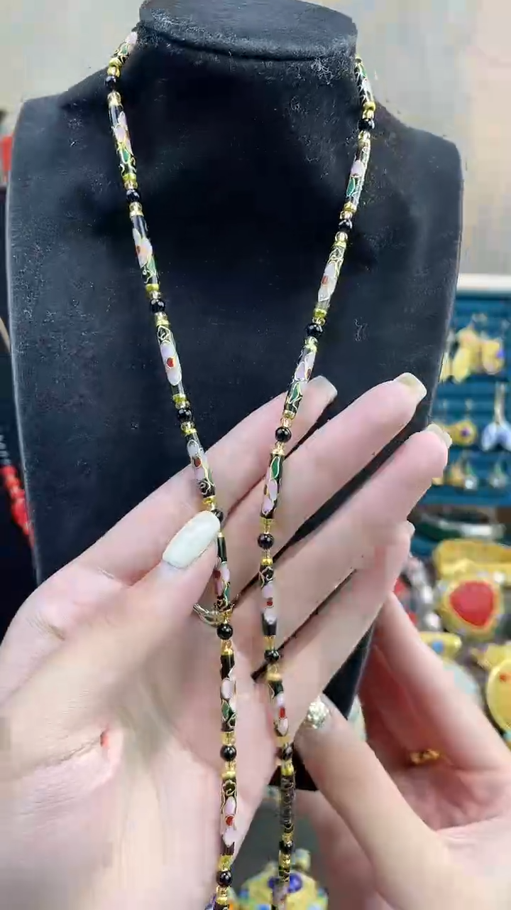 非遗手工景泰蓝竹节项链黑色