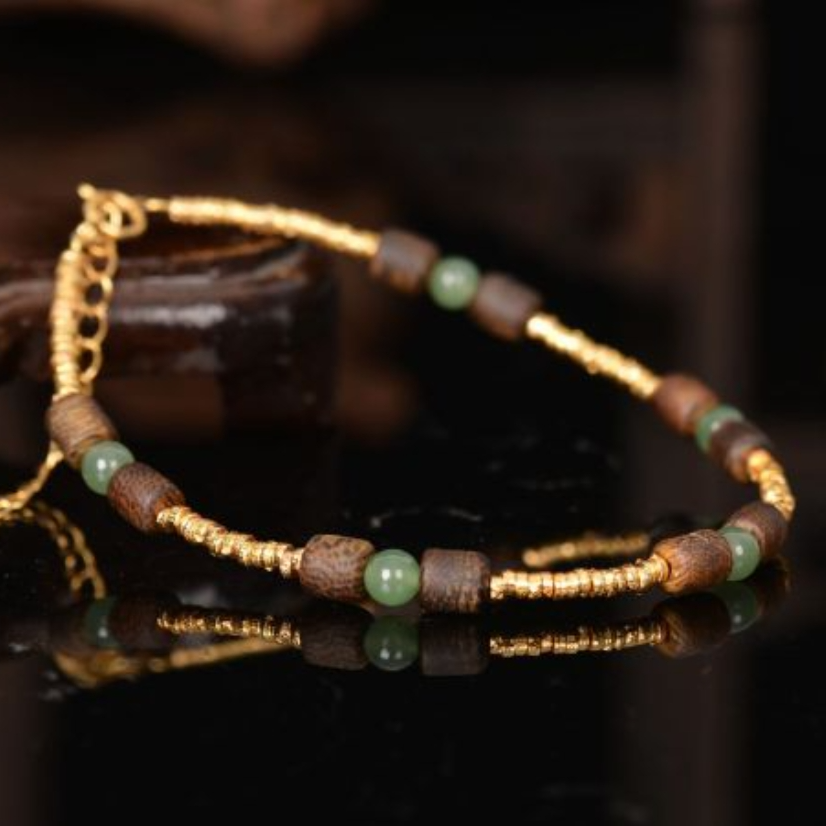 沉香奇楠桶珠碧玉手串L240353