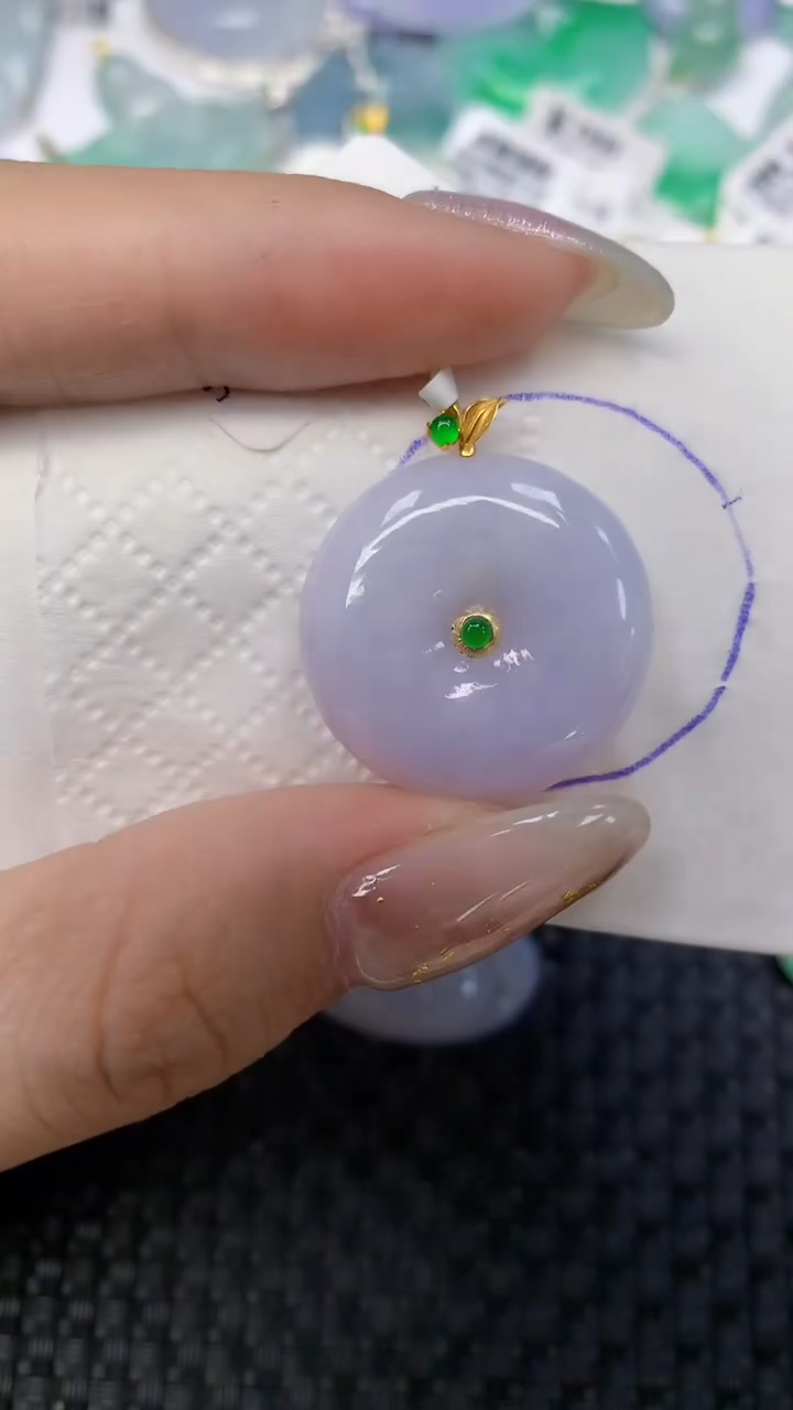 颈饰18K金镶嵌翡翠天然缅甸翡翠a货百元以上9元证书费自理