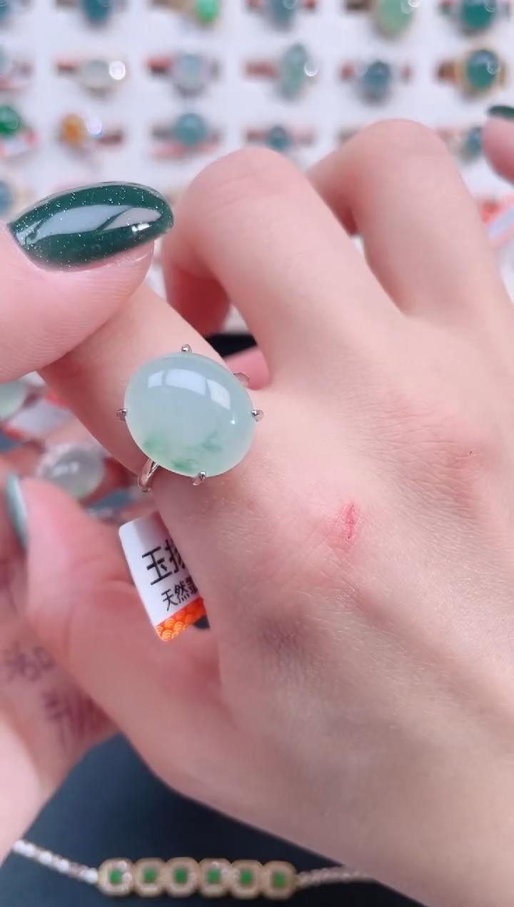 银S925镶嵌戒指翡翠天然翡翠