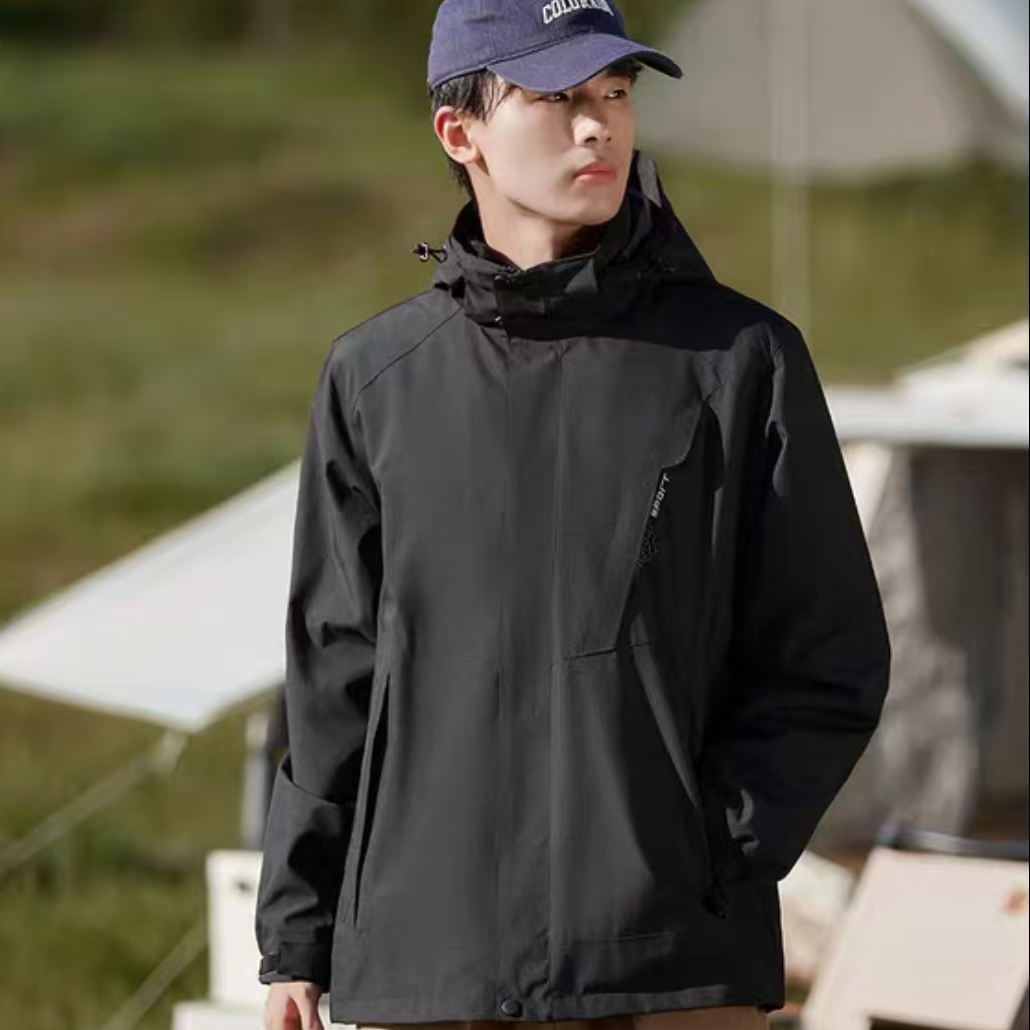 9128-男女同款三合一（内胆可拆卸）户外登山冲锋衣（黑色）