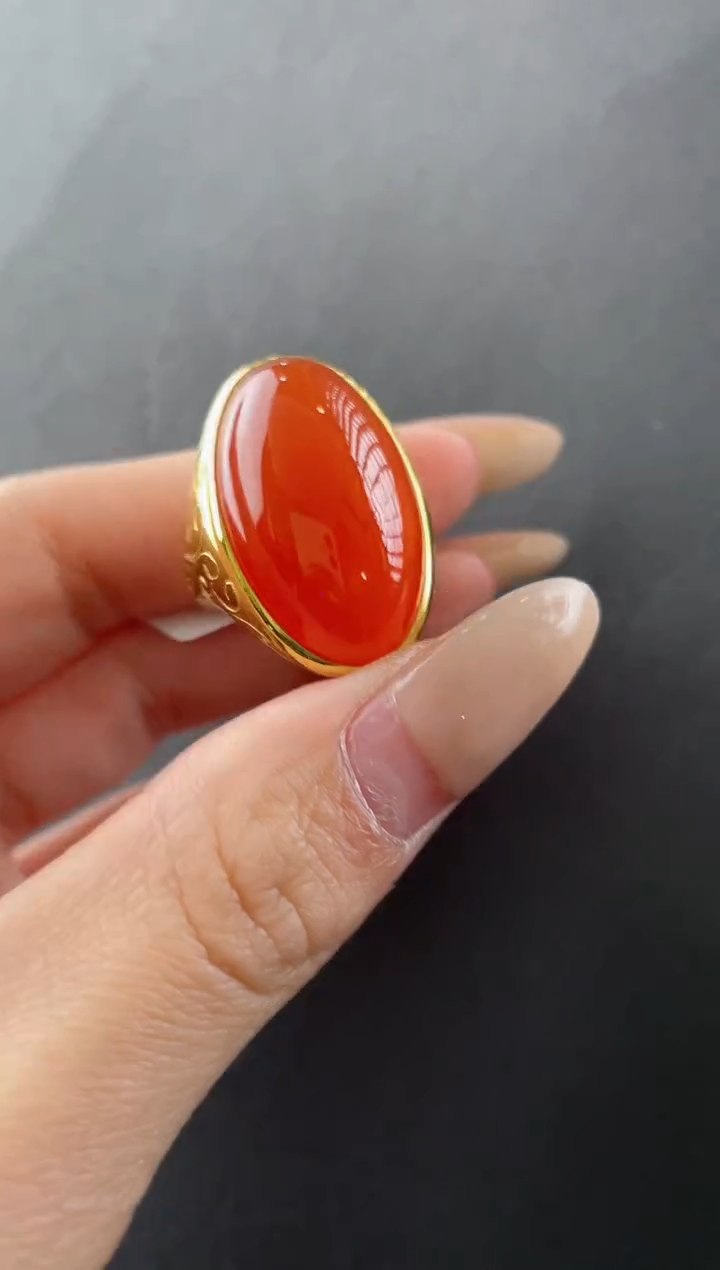 【闪购商品】南红玛瑙戒指18K金镶嵌收藏级南红冰红戒指