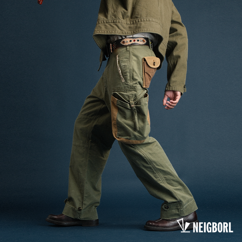 【PTSD-重生】NEIGBORL钊叔制美式复古水洗拼色大口袋直筒工装裤