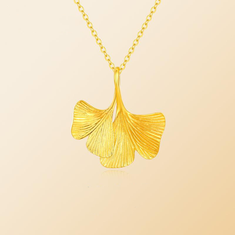 坠链均足银 吊坠足银大银杏叶套链包J工艺时尚典雅气质女款套链