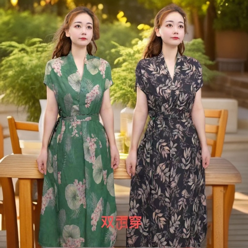 2025新款时尚中老年舒适透气双面穿连衣裙L82