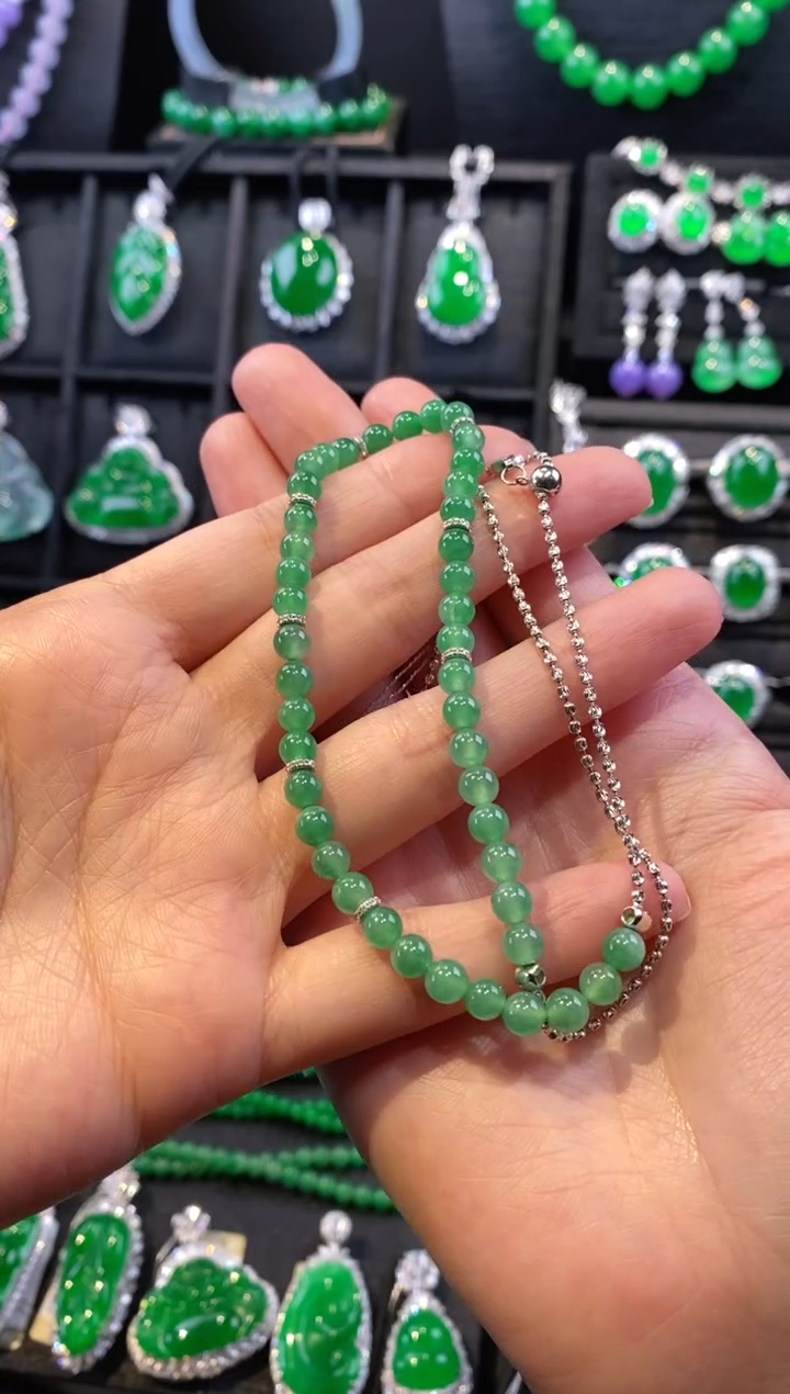 【闪购商品】翡翠颈饰18K金镶嵌珠子套链4280112