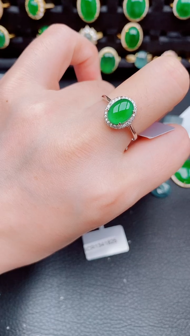 【闪购商品】翡翠戒指银S925镶嵌天然a货翡翠387