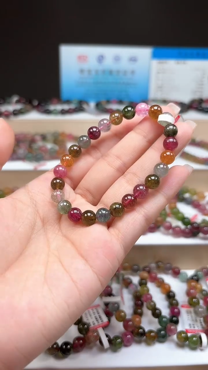 【闪购商品】碧玺手串未镶嵌7.3mm巴西老料玻璃体糖果色单圈手串