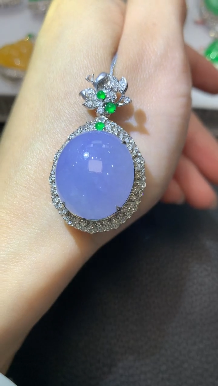 【闪购商品】翡翠吊坠(不含链)18K金镶嵌E99紫货有一定色差