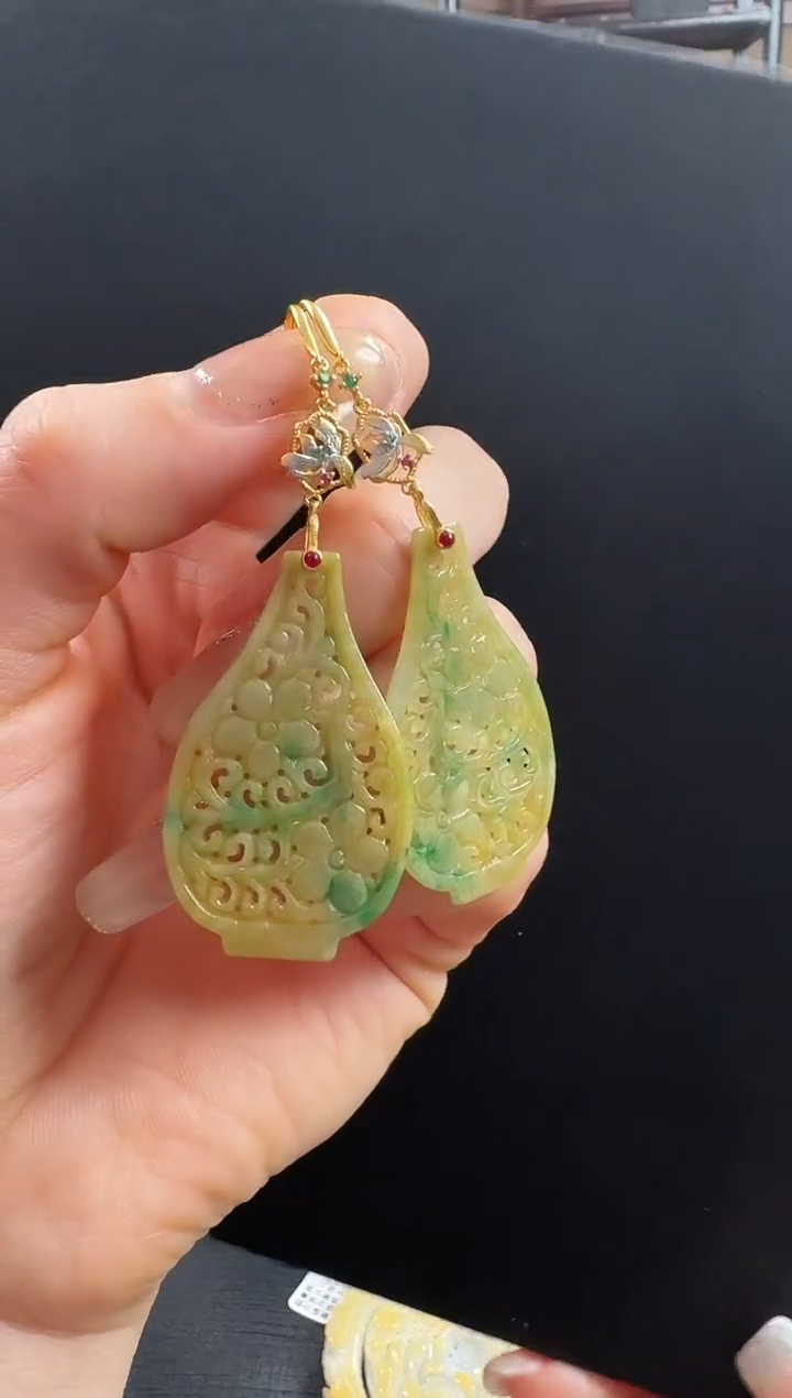 银S925镶嵌翡翠耳饰耳饰