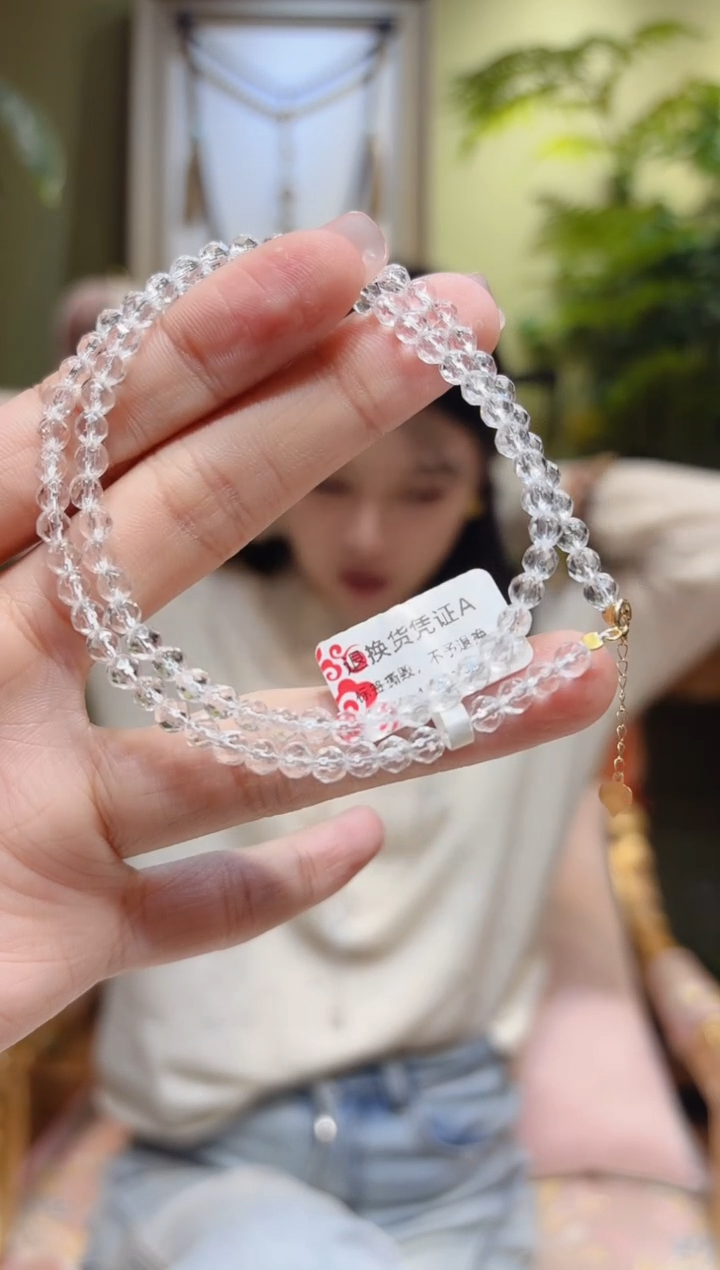 【闪购商品】水晶项链18K金镶嵌切割面白水晶锁骨链