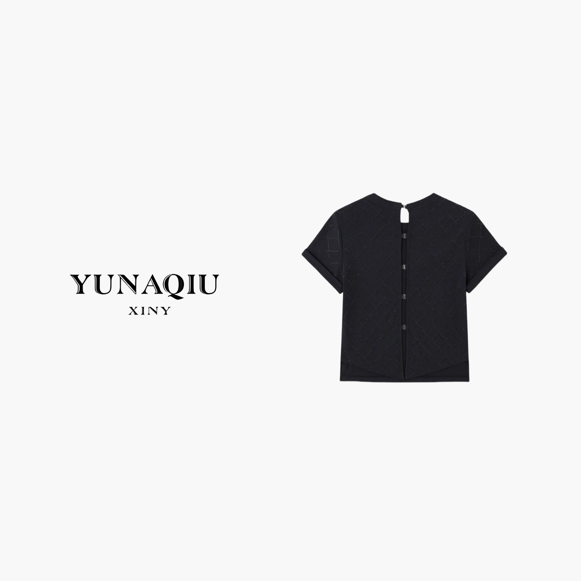 【白姐推荐】 黑色菱形烫钻简约T恤-9257