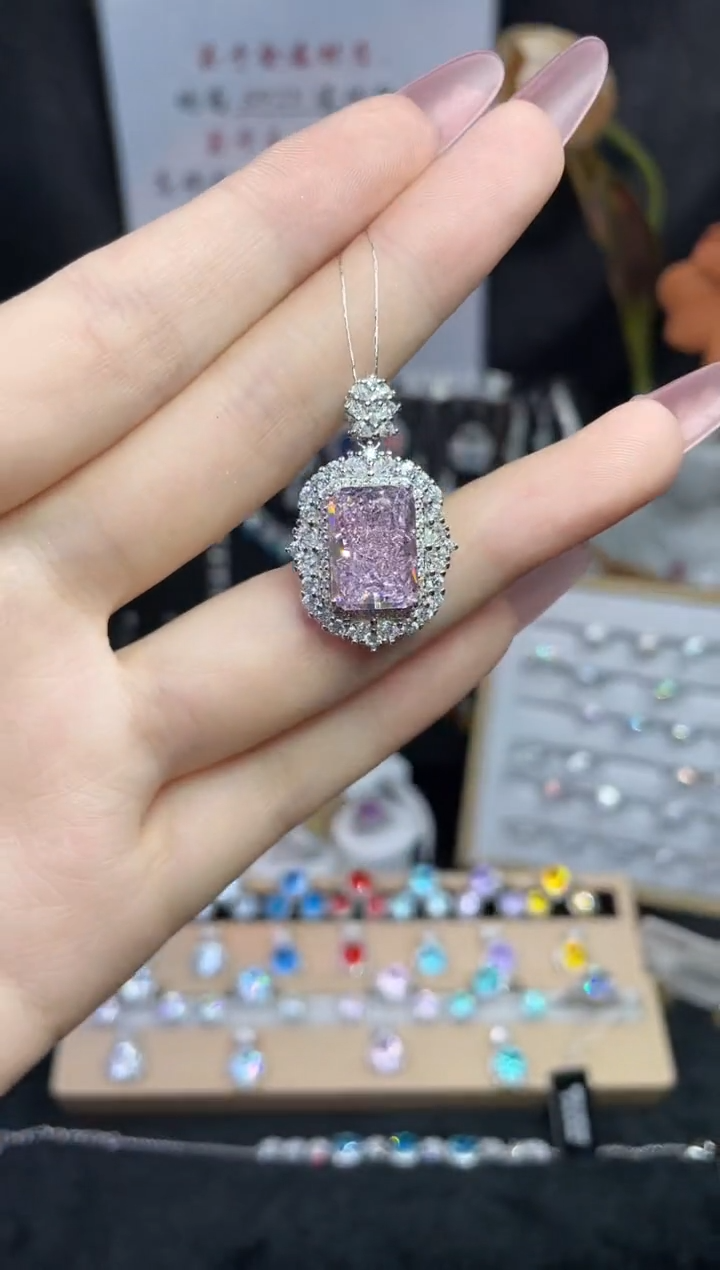 合成立方氧化锆925银编号F0150 吊坠 豪豪镶 浅浅粉