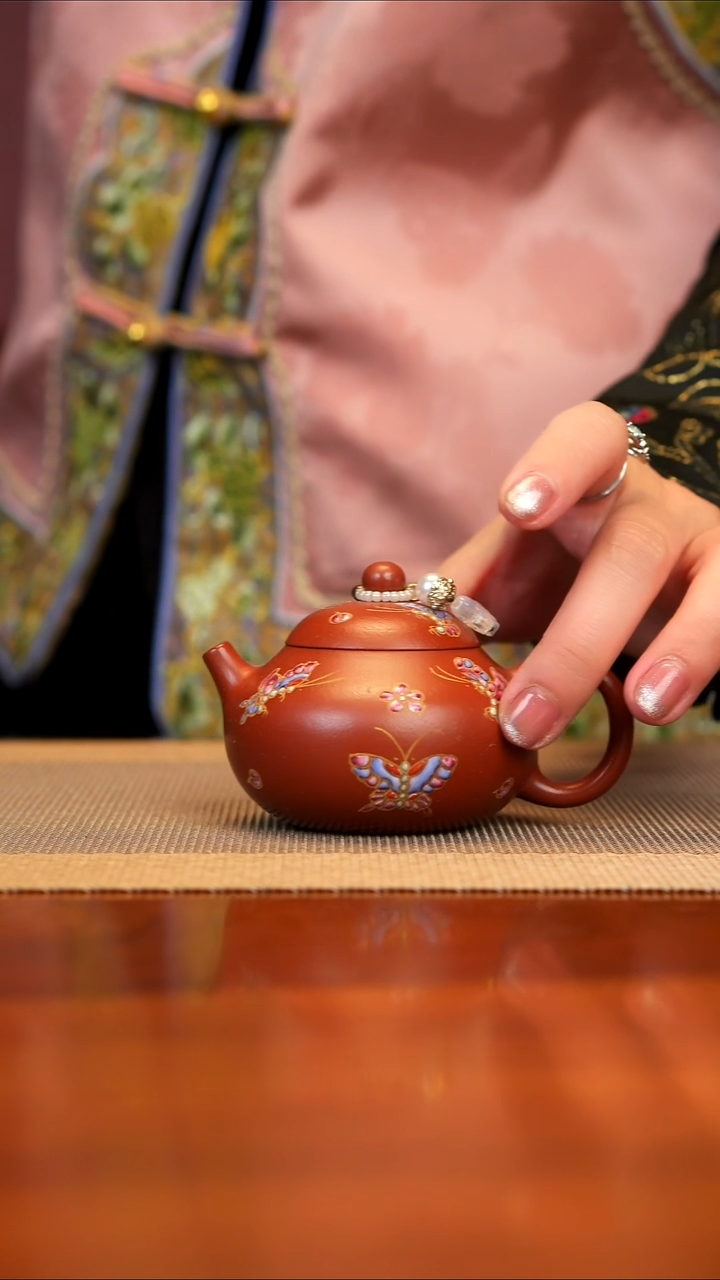【闪购商品】紫砂茶壶念一紫砂大红袍珐琅文旦100cc
