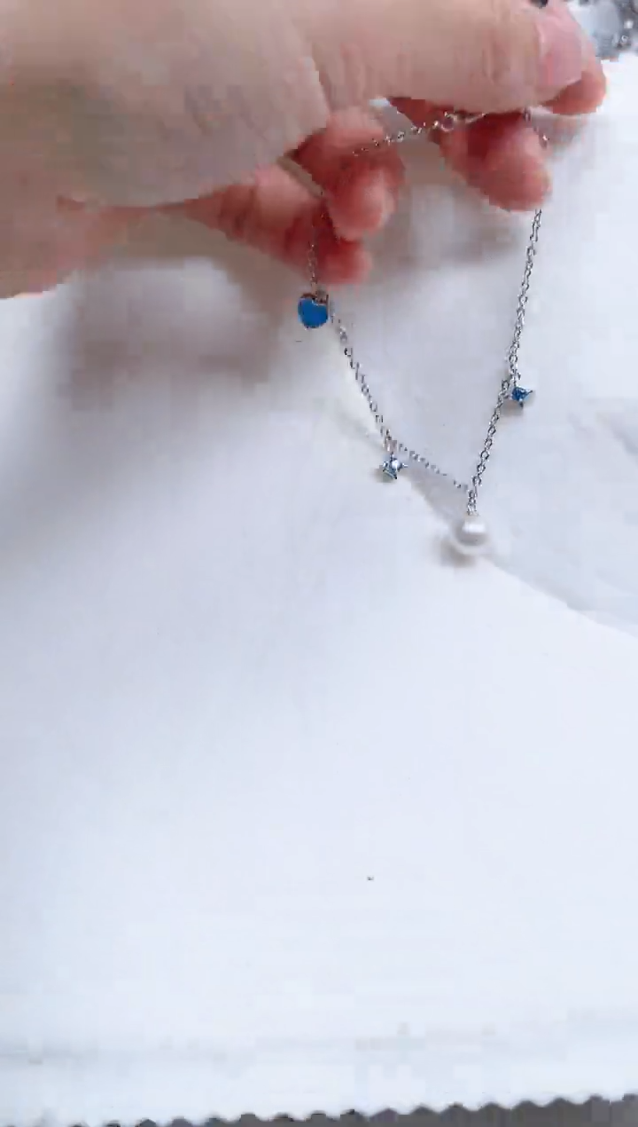 【闪购商品】海水珍珠手绳银S925镶嵌海水珍珠开口克莱因蓝手链