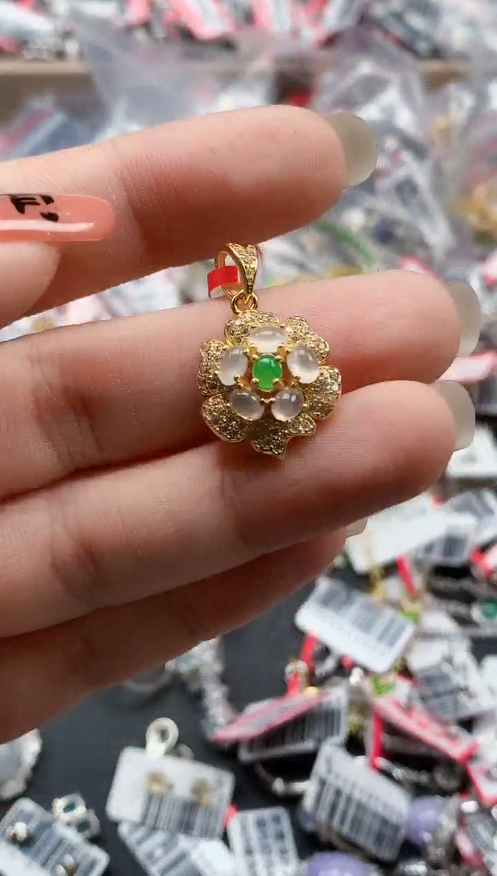 银S925镶嵌戒指翡翠天然A货缅甸翡翠