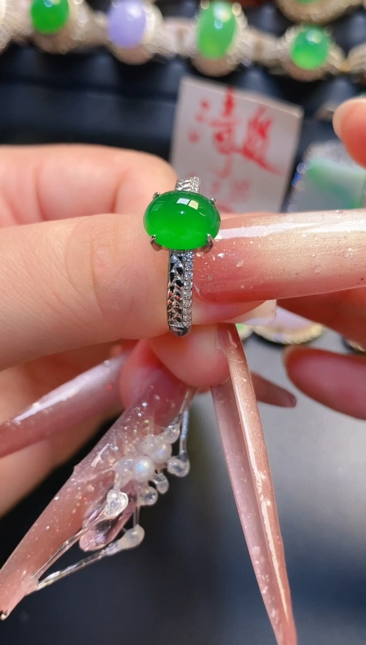 银S925镶嵌戒指翡翠天然