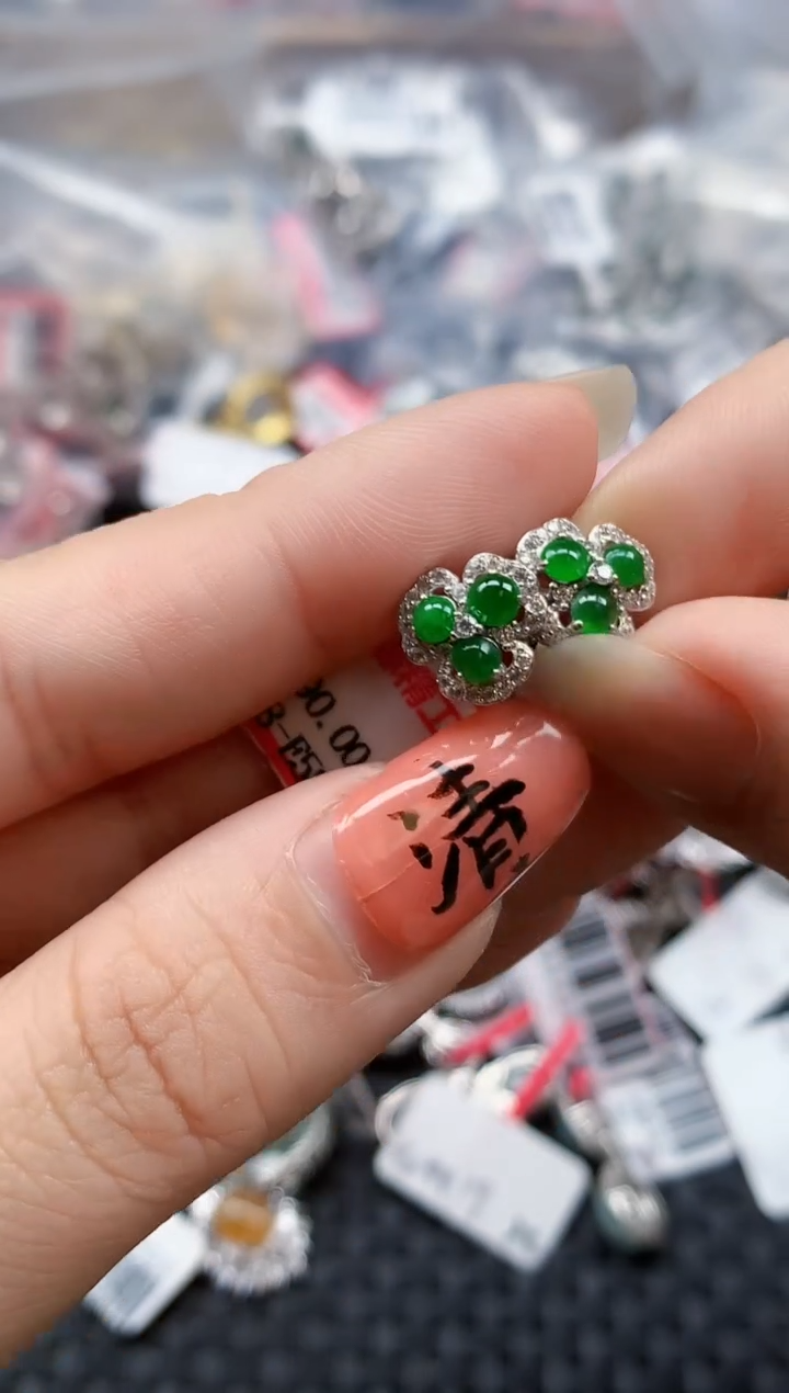 银S925镶嵌戒指翡翠天然A货缅甸翡翠