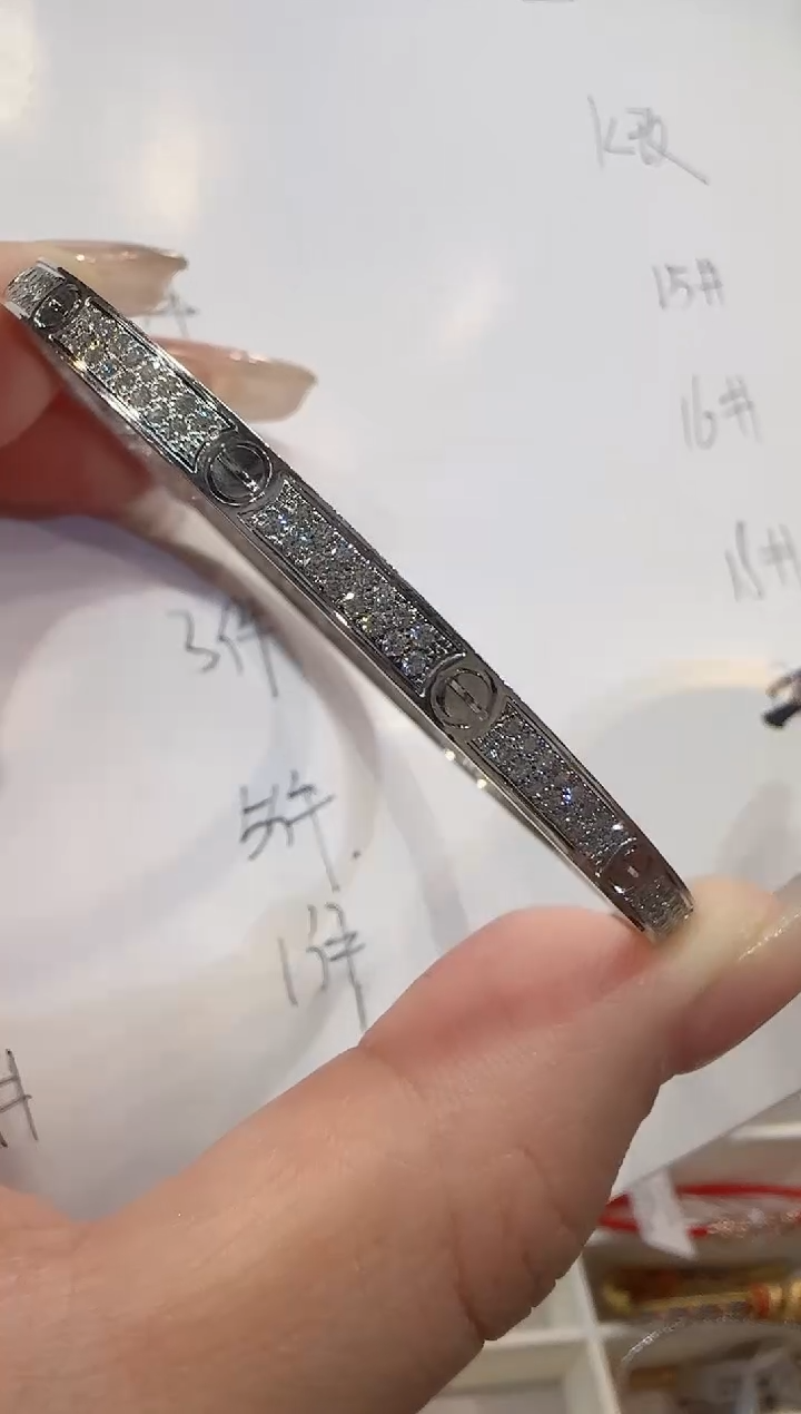 手镯18K金镶嵌钻石15#K白窄版满天星