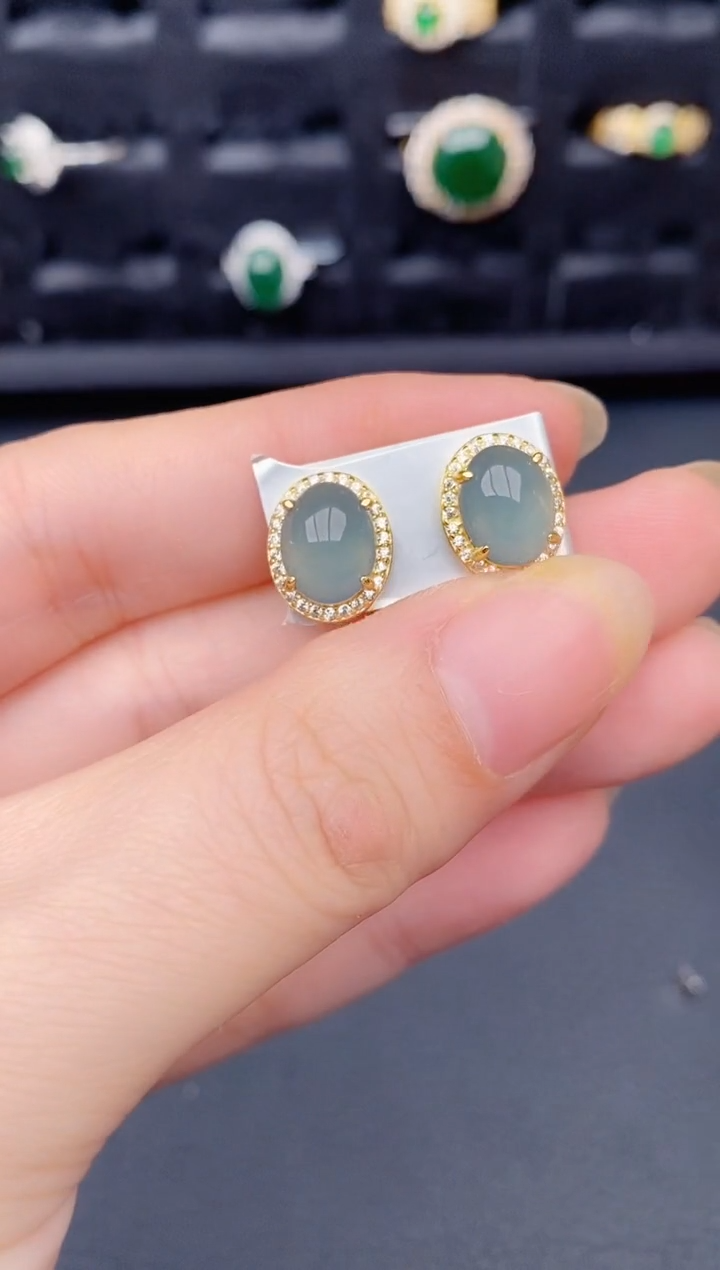 银S925镶嵌翡翠耳饰天然a货翡翠194