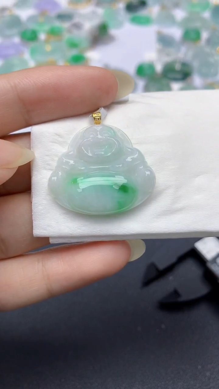 颈饰18K金镶嵌翡翠天然缅甸a货翡翠百元以上9元证书费自理