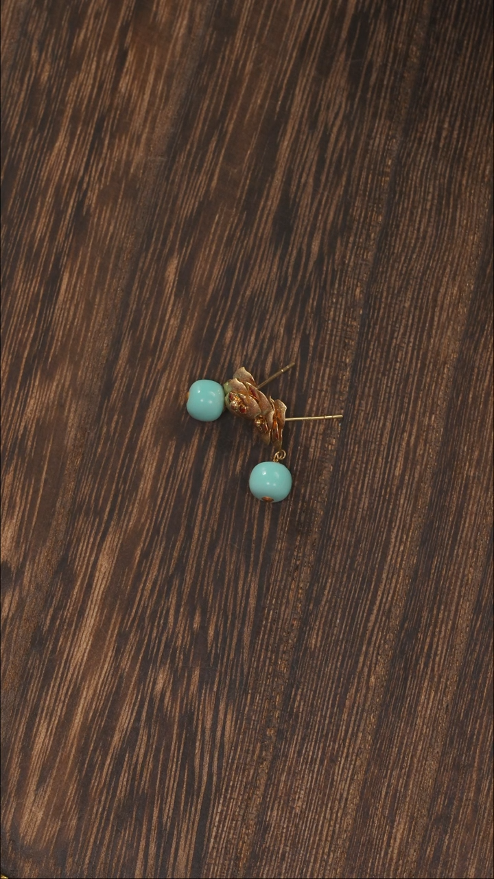 【闪购商品】绿松石耳饰18K金镶嵌1